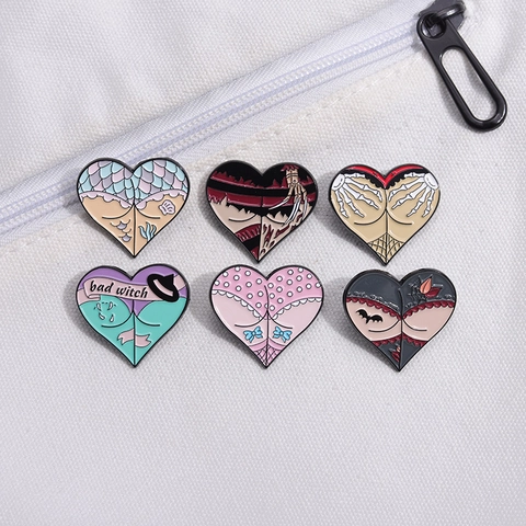 Lustige Cartoon Herzform Emaille Pin Brosche Bad Witch Skelett Hand Meerjungfrau Thema Legierung Metall Abzeichen Für Kleidung Rucksack Zubehör