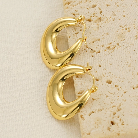 Hoop-Ohrringe Aus Edelstahl 18K Vergoldet Geometrisch Hohl Hochglanzpoliert C-Form Retro Französischer Stil Für Damen