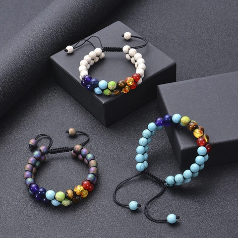Pulsera De Piedra Natural Cuentas De Chakra Varias Capas Cuerda Trenzada Ajustable Joyería De Yoga Para Mujeres Hombres