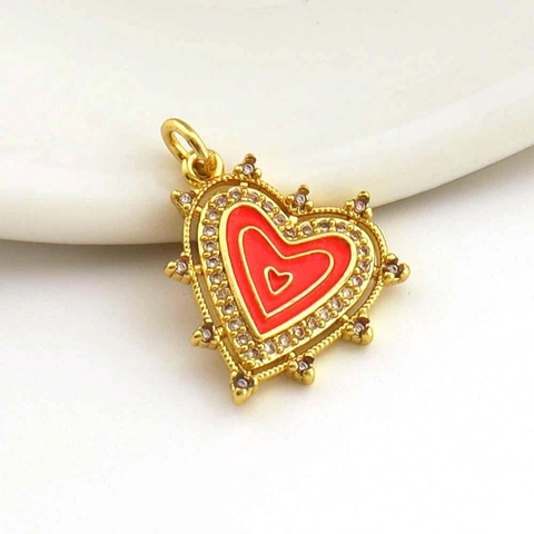 Charms Ciondoli Cuore Fiore Rame Zircone Micro Pavé Smalto Per Produzione Collane Bracciali DIY Accessori Gioielli