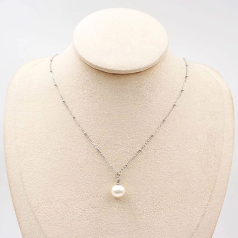 Collier Perle Deau Douce Et Boucles Doreilles Créoles Chaîne Perlée En Acier Titane Bijoux Élégants Pour Femmes