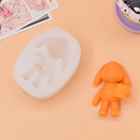 Rabbit Holding Bucket Silicone Mold DIY Handmade Soap Plaster Aroma Stone Crafting Tool Cartoon Animal Shape