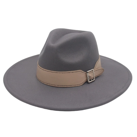 Fedora Hat Wide Brim Cotton Polyester Blend Leather Belt Buckle Jazz Style Unisex Casual Fashion Elegant Accessory