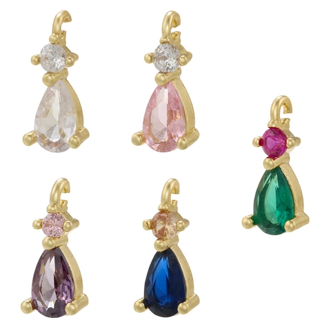 Ciondolo A Goccia D'acqua Charm Rame Placcato Oro 18K Micro Pave Zircone Colorato Per Creazione Di Gioielli DIY Lusso