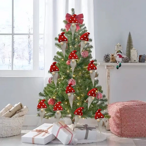 Ornamento Appeso Gnomo Di Natale Cappello A Fungo Bambola Senza Volto Peluche Per Decorazioni Albero Festa Novità
