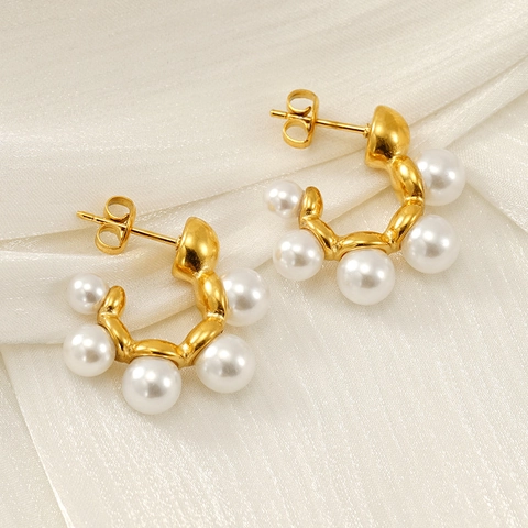 Orecchini Con Künstliche Perle A Forma Di C Placcati In Oro 18K Acciaio Inossidabile Vintage Francese Minimalista Elegante Per Donne