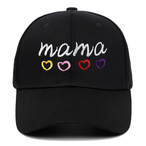 Mama Letter Embroidered Baseball Cap Cotton Twill Adjustable Sun Hat With Colorful Hearts For Women