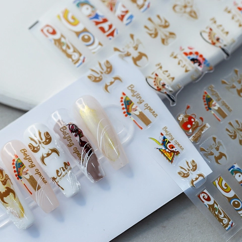 Stickers Nail Art Opéra De Pékin Ultra Minces Adhésifs Style Chinois Essence Nationale Masques Décoration Manucure