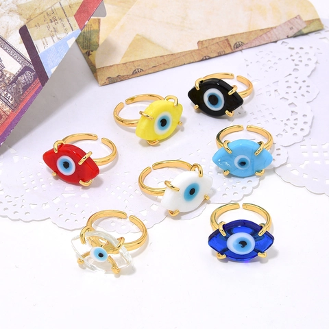 Evil Eye Ring Kupfer 18K Vergoldet Glas Bunt Offen Verstellbar Böhmisch Vintage Stil Schmuck Für Damen
