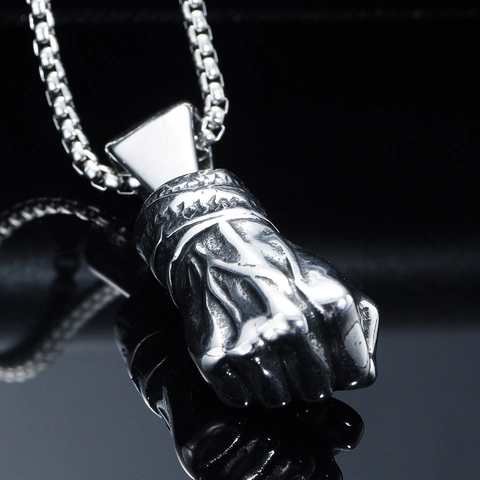 Collana Con Pendente A Pugno Da Uomo Acciaio Inossidabile Titanio Hip Hop Punk Mano Muscolare Gioielli Street