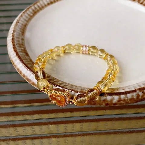 Bracelet Perles Citrine Avec Pendentif Hulu En Cuivre Zircon Incrusté Cristal Jaune Style Chinois Femmes Bijoux