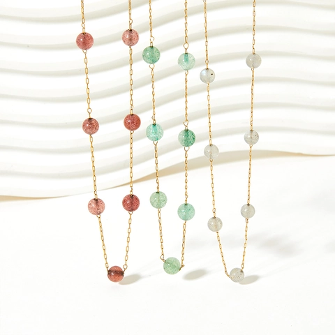 Collier En Y En Acier Inoxydable Avec Pierre Naturelle Pendentif Coeur Pierre De Lune Cristal Fraise Bijoux Plaqués Or