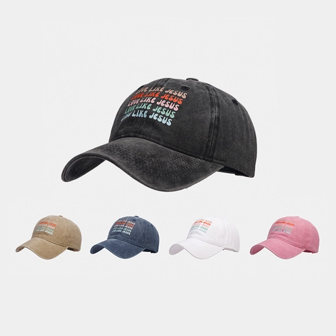 Washed Cotton Baseball Cap Colorful Letter Print Vintage Dad Hat Adjustable Sun Protection For Outdoor Casual Wear