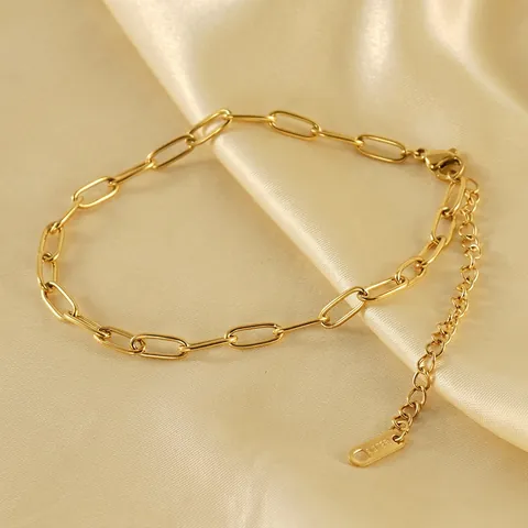 Paperclip Chain Anklet Stainless Steel 18K Gold Plated Minimalist Adjustable Summer Foot Jewelry For Women Girls