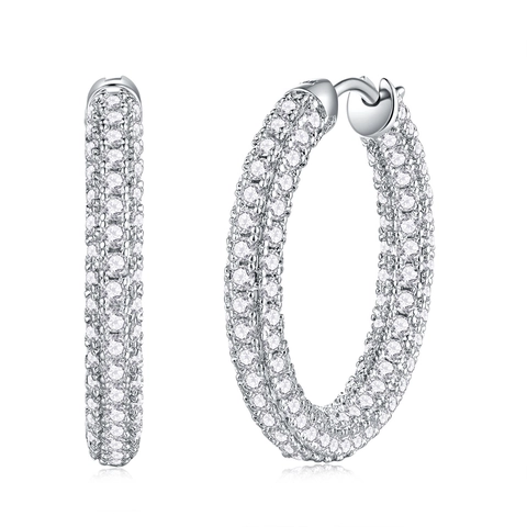 Moissanite Hoop Oorbellen Glinsterend Pave Inlaid 925 Sterling Zilver Geometrisch Rond Mode Sieraden Voor Vrouwen GRA Gecertificeerd