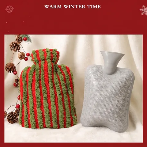 Christmas Hot Water Bottle With Soft Plush Cover Thickened PVC Liner Explosion Proof Hand Warmer Winter Holiday Gift