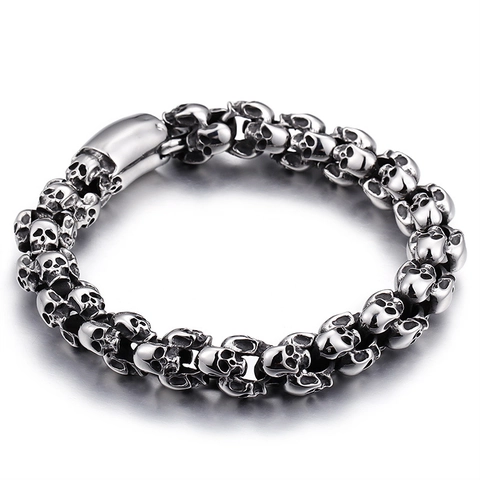Gothic Punk Skull Head Link Chain Bracelet And Necklace Stainless Steel Vintage Jewelry For Men