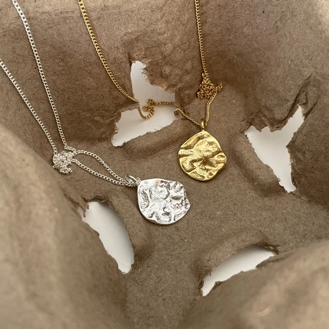 Collana Con Pendente Rotondo Irregolare In Argento Sterling 925 Trama Martellata Minimalista Geometrico Chic Gioielli Per Donne