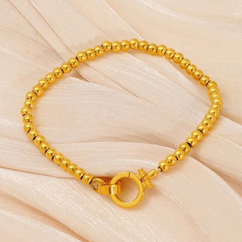 Beaded Bracelet Stainless Steel PVD Gold Plated Round Beads Minimalist Fashion Jewelry For Women