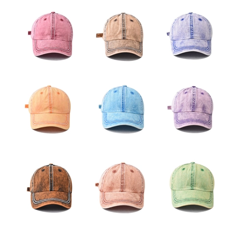 Kinderen Honkbalpet Gewassen Katoen Contrast Stiksel Candy Kleur Vintage Verstelbare Zonneklep Voor Kinderen