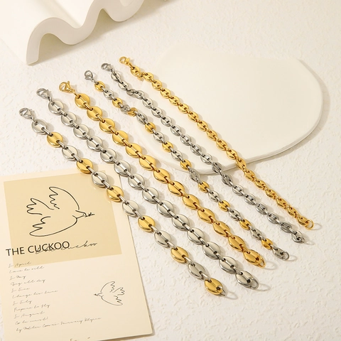 Pulsera De Eslabones Mariner De Acero Inoxidable Chapada En Oro 18K Grano De Café Nariz De Cerdo Joyería Hip Hop Mujer