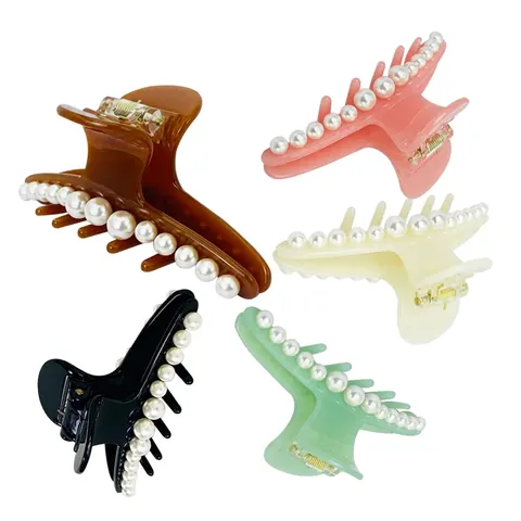 Acetate Hair Claw Clip With Faux Artificial Pearls Elegant Shark Clip Large Hair Accessories For Women French Style