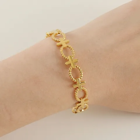 Kruis Holle Manchet Armband 18K Verguld Roestvrij Staal Verstelbaar Open Retro Sieraden Voor Dames