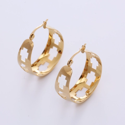 Gothic Cross Cutout Hoop Earrings 18K Gold Plated Stainless Steel Geometric Round Punk Jewelry For Women