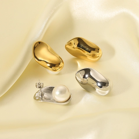 Boucles d'oreilles Künstliche Perles En Acier Inoxydable Space Bean Plaquées Or 18K Bijoux Minimalistes Géométriques Pour Femmes Style Ins