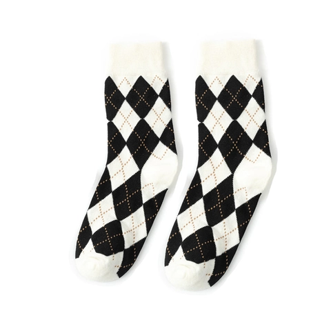 Argyle Strick Mittellange Socken Baumwollmischung Vintage Geometrisches Muster Warme Weiche Crew Socken Unisex