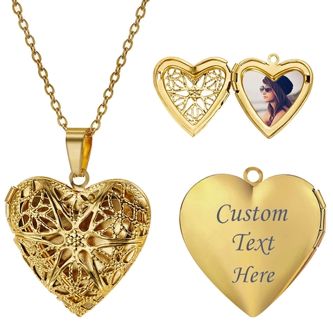 Collar Relicario De Corazón Acero Inoxidable 316L Colgante Marco De Fotos Para Mujeres Hombres Joyería Oro Plata