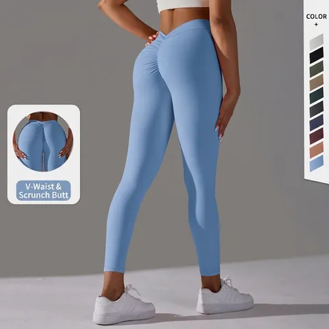 Women High V Waist Yoga Pants Leggings Scrunch Butt Ruched Peach Lift Fitness Running Tight Cropped Sports Trousers
