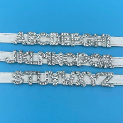 Rhinestone Buchstaben Alphabet Schieber Charms Zinklegierung Für DIY Armband Schlüsselanhänger Personalisierter Schmuck Silber