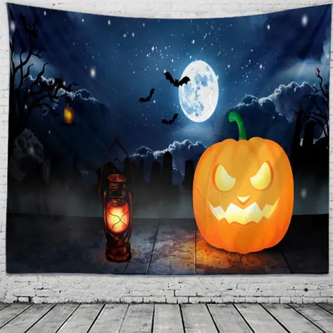 Halloween Wandkleed Wandtapijt Polyester Heks Maan Pompoen Kasteel Patroon Voor Slaapkamer Woonkamer Feest Decoratie
