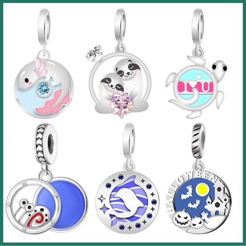 Tieranhänger Versilbert Emaille Zirkonia Cartoon Faultier Axolotl Delfin Perlen Für DIY Armband Schmuckherstellung
