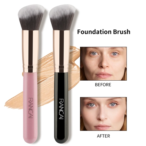Angled Foundation Brush Soft Synthetic Fiber Bristles Wood Handle Multi Functional Face Makeup Tool For Loose Powder