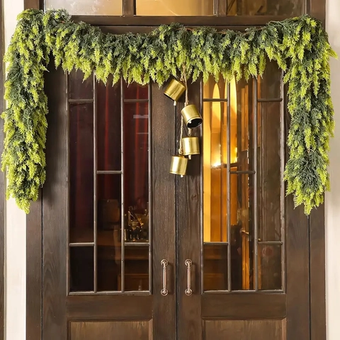 Artificial Christmas Garland Norfolk Pine Rattan Green Plastic Holiday Home Decoration Mantel Staircase Wall Hanging
