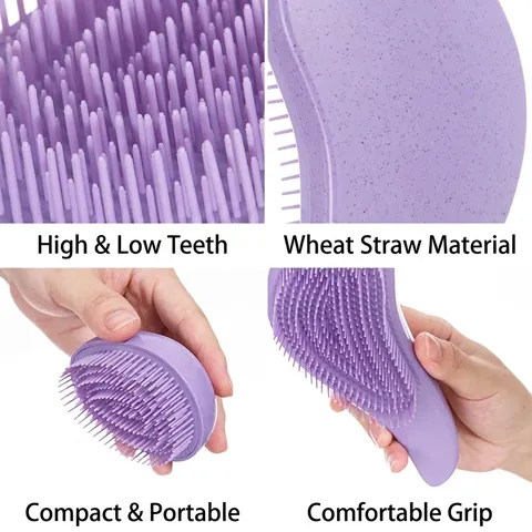 Wheat Straw Detangling Hair Brush And Egg Shaped Scalp Massage Comb Eco Friendly Ergonomic Portable Haircare Tool For Women