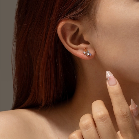 925 Sterling Silver Multi Color Zirconia Stud Earrings Fashion Geometric Cluster Small Delicate Electroplated Jewelry For Women