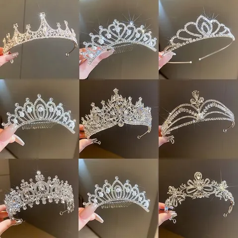 Luxury Rhinestone Tiara Crown Headband Alloy Faux Artificial Pearl Hair Accessories For Women Birthday Party Wedding Bridal Princess