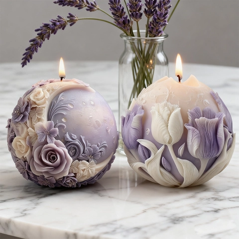 3D Moon Floral Silicone Candle Mold DIY Handmade Relief Tulip Rose Plaster Soap Resin Craft Mold Home Decorative Sculpture Tools