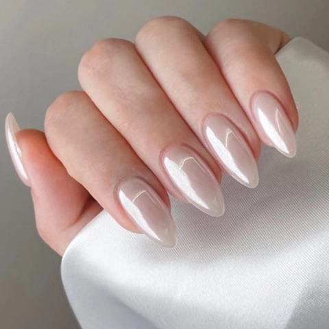Unghie Finte Press On Forma Mandorla Bianco Aurora Perla Artificialto Lucido Eleganti Unghie Artificiali Per Donne E Ragazze
