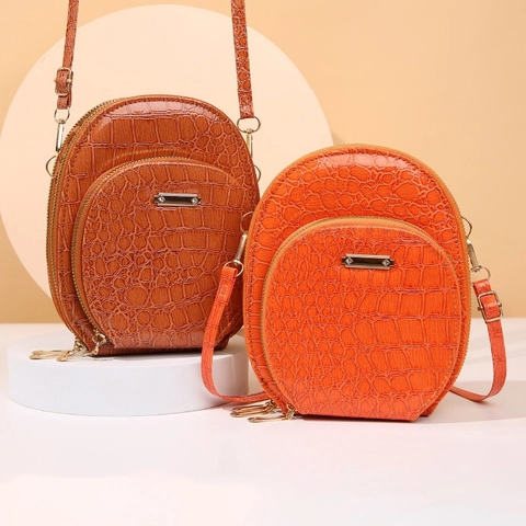 Women Crocodile Pattern PU Leather Crossbody Bag Small Shoulder Mobile Phone Purse Multi Zipper Gold Hardware Elegant