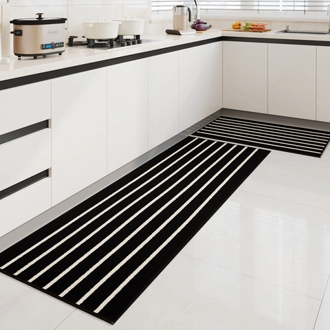 Kitchen Floor Mat Rug Polypropylene Loop Pile Absorbent Non-Slip Striped Geometric Modern Home Washable Anti-Oil