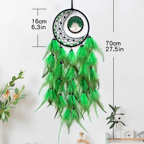Handmade Dream Catcher Tree Of Life Moon Wall Hanging With Feathers And Natural Crystal Stones Boho Home Decor Bedroom