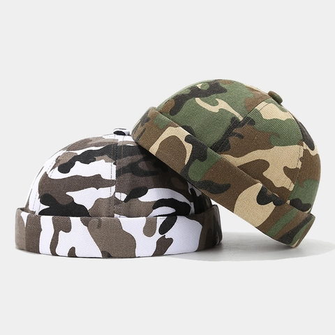 Bonnet Docker Camouflage Casquette Sans Bord Polyester Réglable Skullcap Streetwear Pour Hommes Femmes