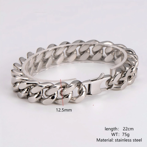 Pulsera De Cadena Cubana Para Hombre Acero Inoxidable Eslabones Gruesos Pulidos Joyería Masculina Accesorio Moda