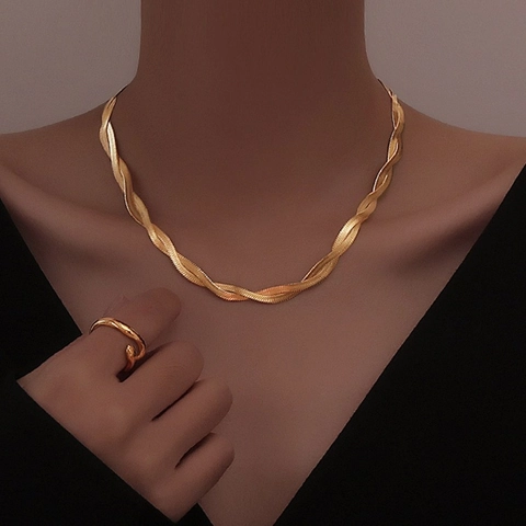 Collana E Bracciale A Catena Di Serpente Intrecciata Gioielli In Acciaio Inossidabile Placcato Oro A Strati Chic Donna