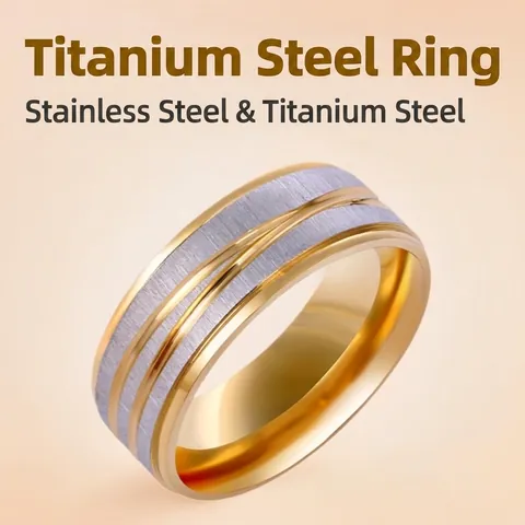 Modern Stainless Steel Brushed Band Ring For Men Women Minimalist Two Tone Electroplated Geometric Jewelry Gift Accessory