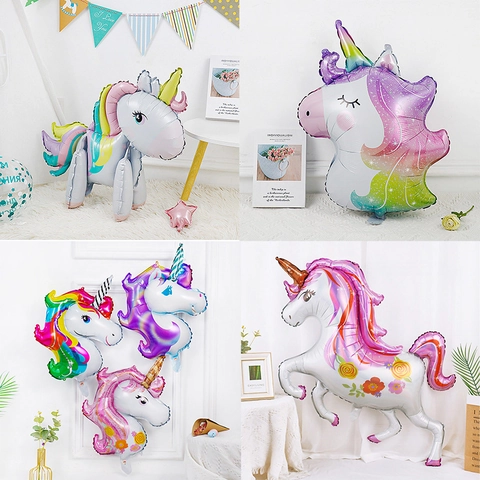 Palloncini Unicorno In Alluminio In Piedi Dimensionale Animale Cartone Animato Arcobaleno Decorazione Festa Compleanno Bambini